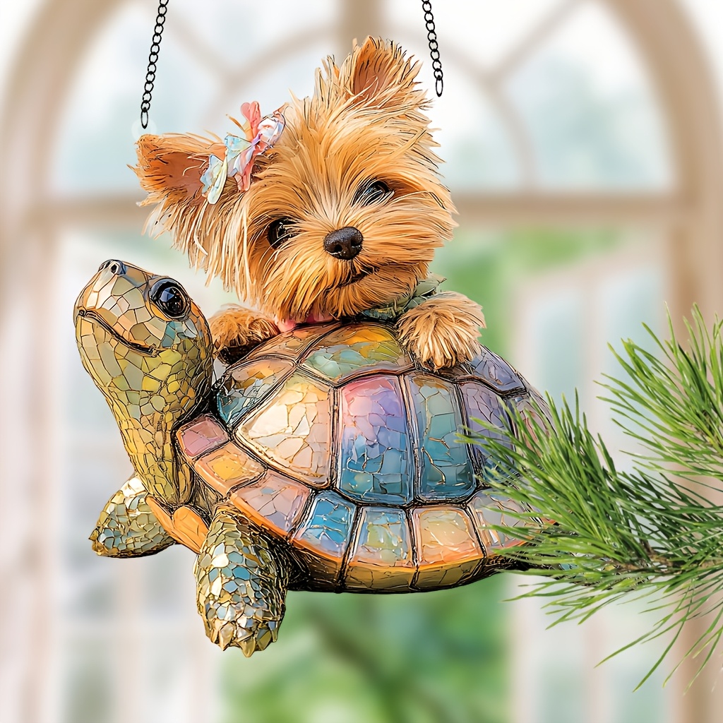 

1pc Yorkshire Terrier & Suncatcher - 8.7" x 8" Double-Sided Acrylic Hanging Decoration, Décoration de Jardin Thématique Animal, Cadeau de Idéal pour les des Chiens et les Mères