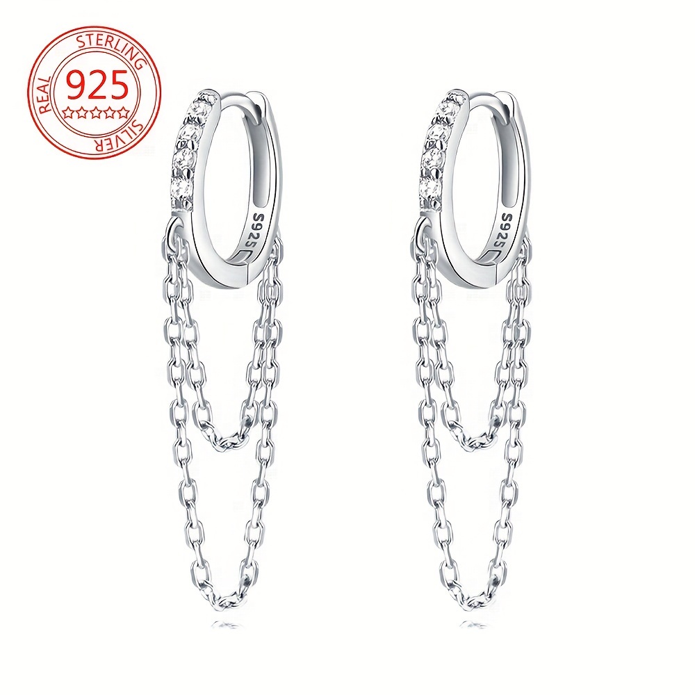 Pompom Earrings Massive 925 Silver Chain Knot Eyelets Silver Rhodium Coated Armor chain Designer Twist T Link Sheet 2024 cc-cd-bvl 3-motifs