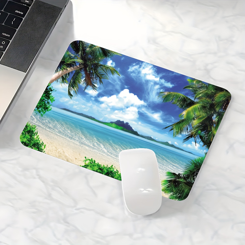 Tropical Beach Scenery Mouse Pad - 1.5mm Thick Non-slip Washable Desk Mat For Pc, Laptop, Keyboard & Office Decor - Vibrant Palm Tree & , Mouse Pads For Desk, Nonslip Backing
