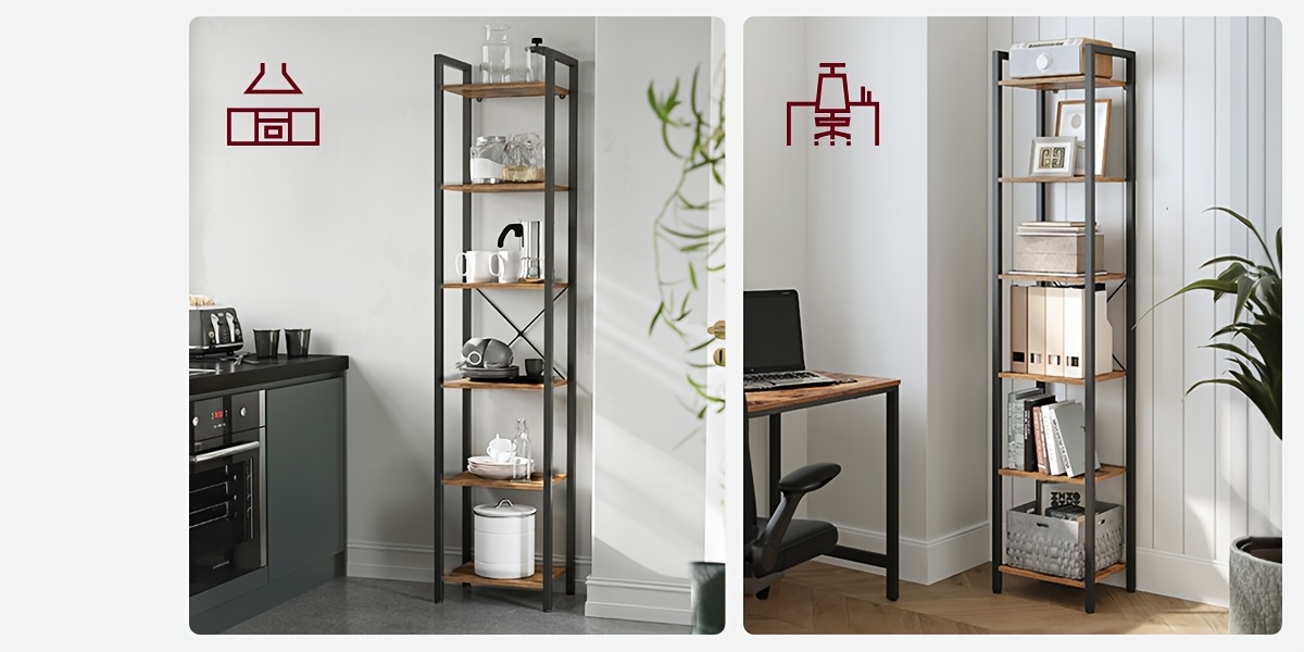 Industrial 6-Tier Heavy-Duty Steel Bookcase Shelf - Tall Narrow Vertical Storage Unit with Adjustable Shelves, Freestanding Space-Saving Bookshelf Suitable for Home Office,, Bedroom - Assembly, Modern Industrial