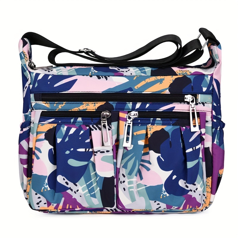 TEMU Bolso Bandolera Pequeño de Tela Oxford con Estampado de Flores, Bolso de Casual de Nylon para Viajes