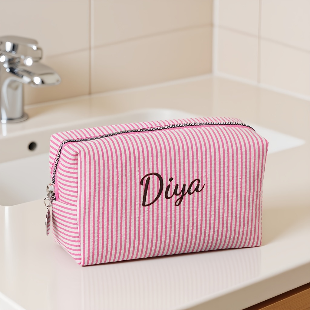 TEMU Personalized Custom Embroidered Name/initials Toiletry Bag - Zippered Travel Cosmetic Organizer Suitable For Lipstick, Storage, Wedding Gifts,