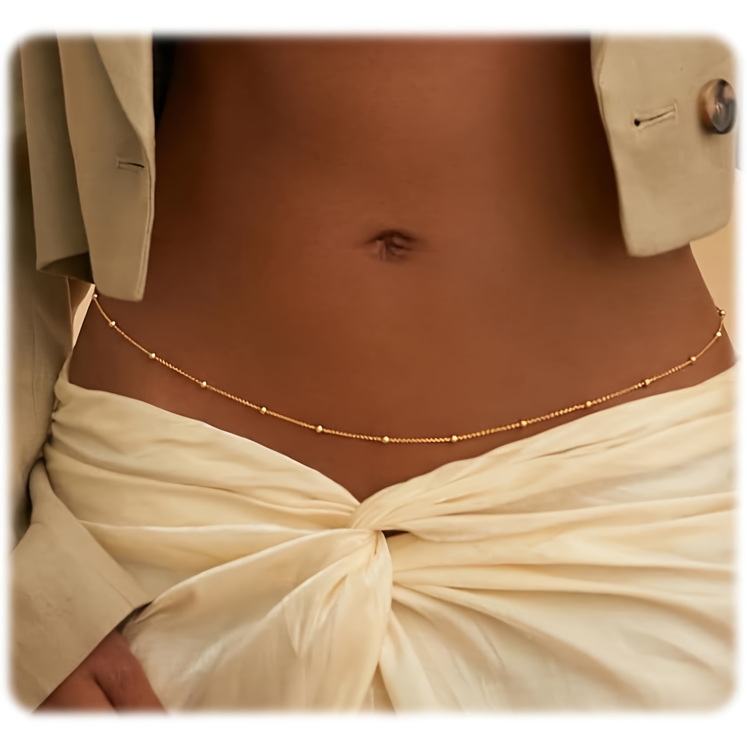 18K Gold Body Waist Chain Set | Satellite, Paperclip, Cuban & Twist Chains 18K Gold Stainless Steel Dainty Satellite Necklace Set  main image 4