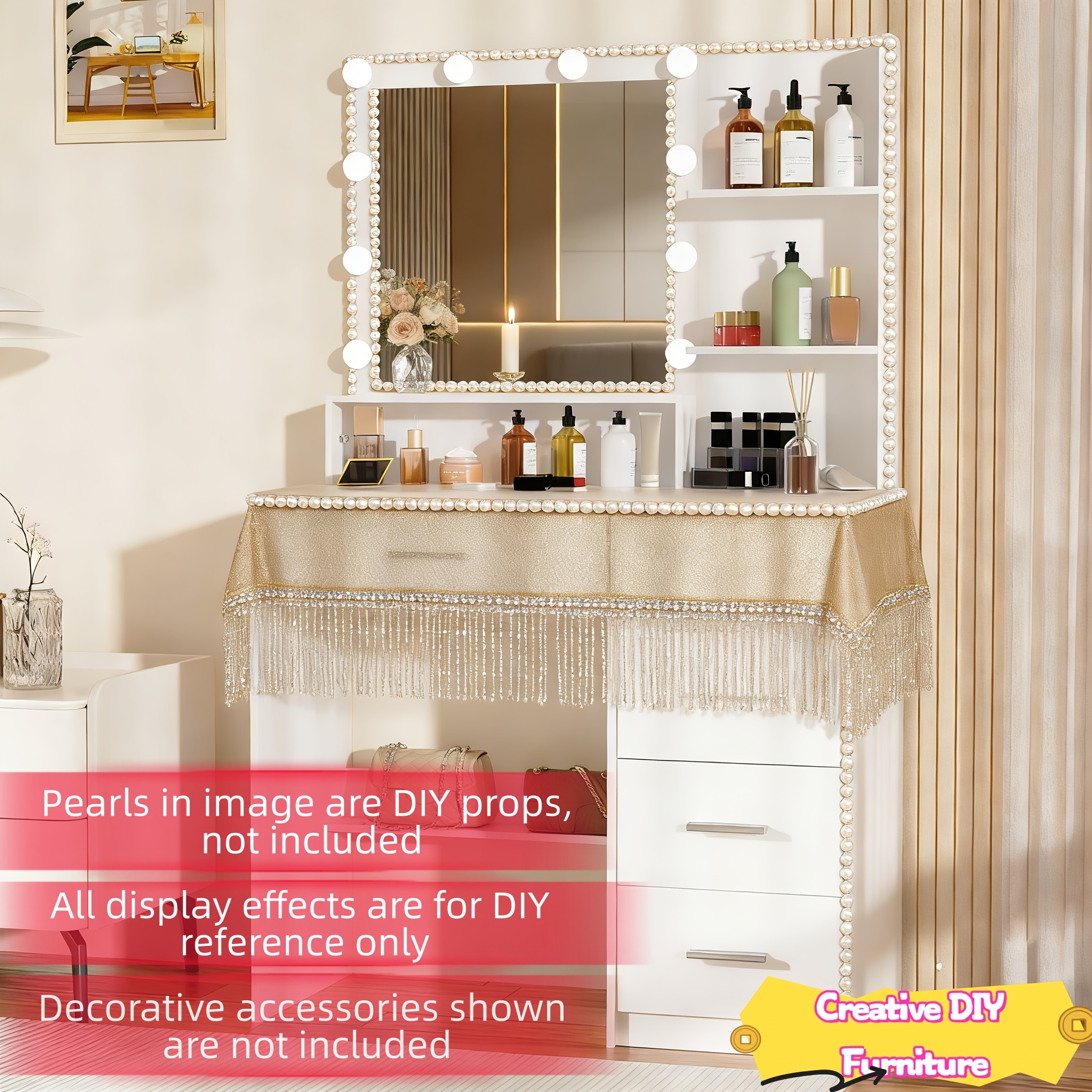Premium Solid Wood Modern Ladies' Vanity Table with LED Mirror