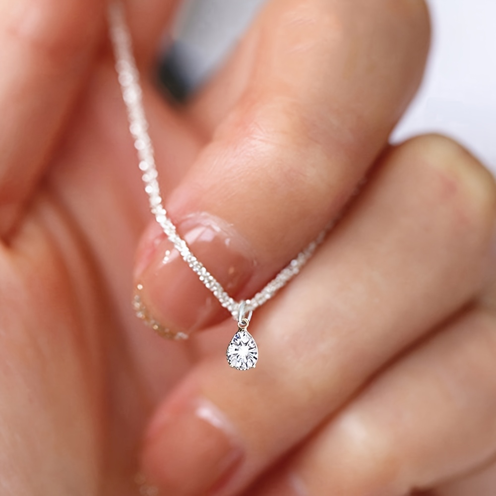 Image of 1pc Light Luxury Exquisite Shimmering Watery Drop Zirconia Pendant Necklace Clavicle Chain Women