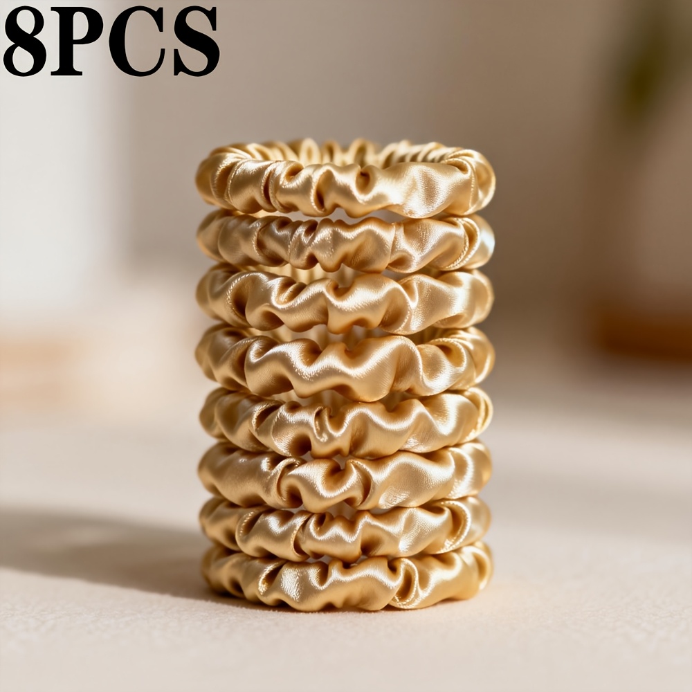 Image of 8pcs Per Pack. Light Golden Hairband Set For Small Hair Coils, Women's Curly Hair Accessory, Easy Fabric Hairband, Hair Accessory For Women