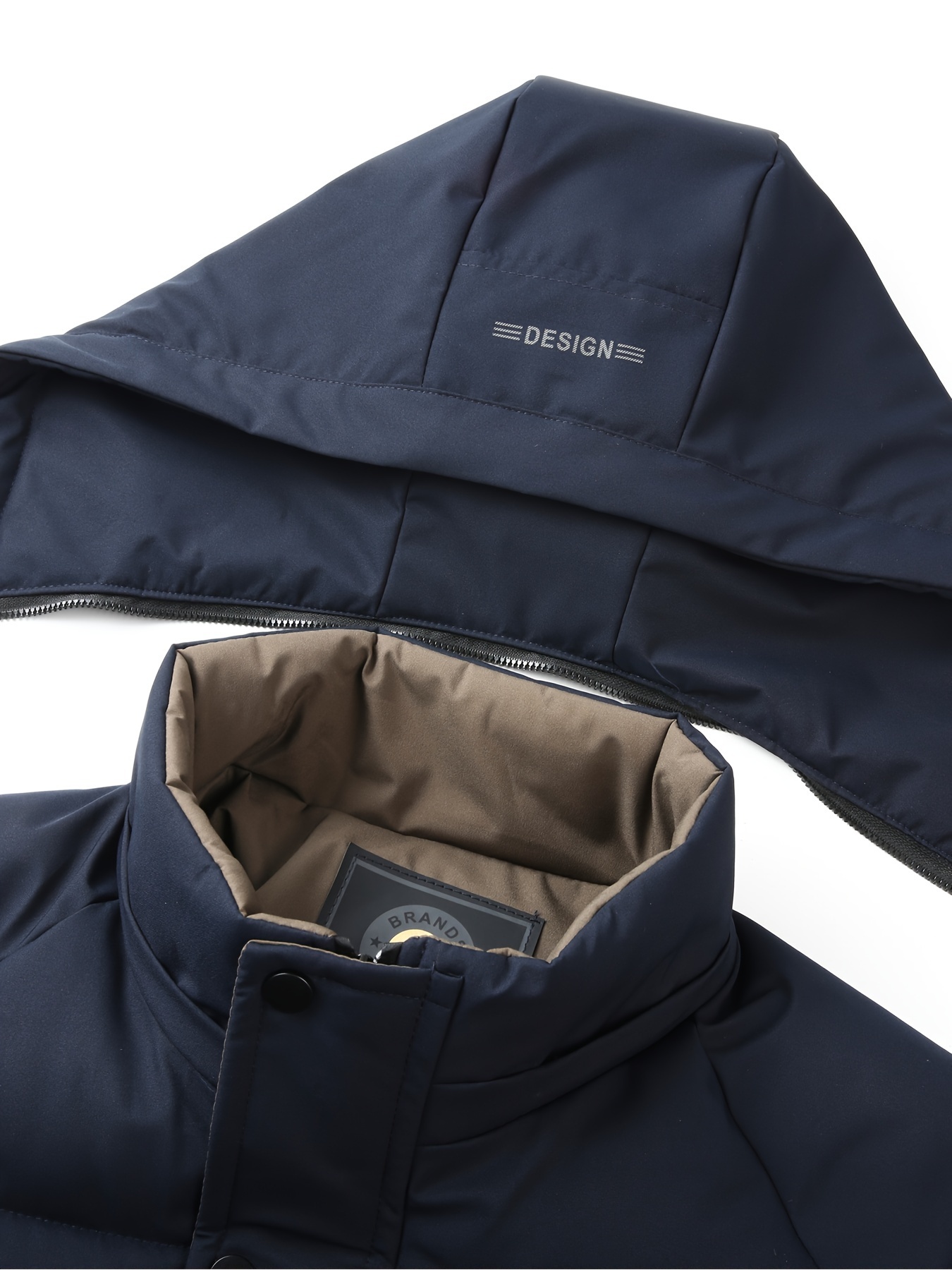 chaqueta de invierno para hombre con capucha - chaqueta casual de negocios,    , bolsillos con cremallera,   de poliéster,   no elástico para  , exteriores y   frío   - ropa exterior formal y casual, abrigos de invierno, ropa de exterior, diseño elegante, construcción  , profesionales de  , ropa de  , moda exterior, construcción   calidad,   profesional 4