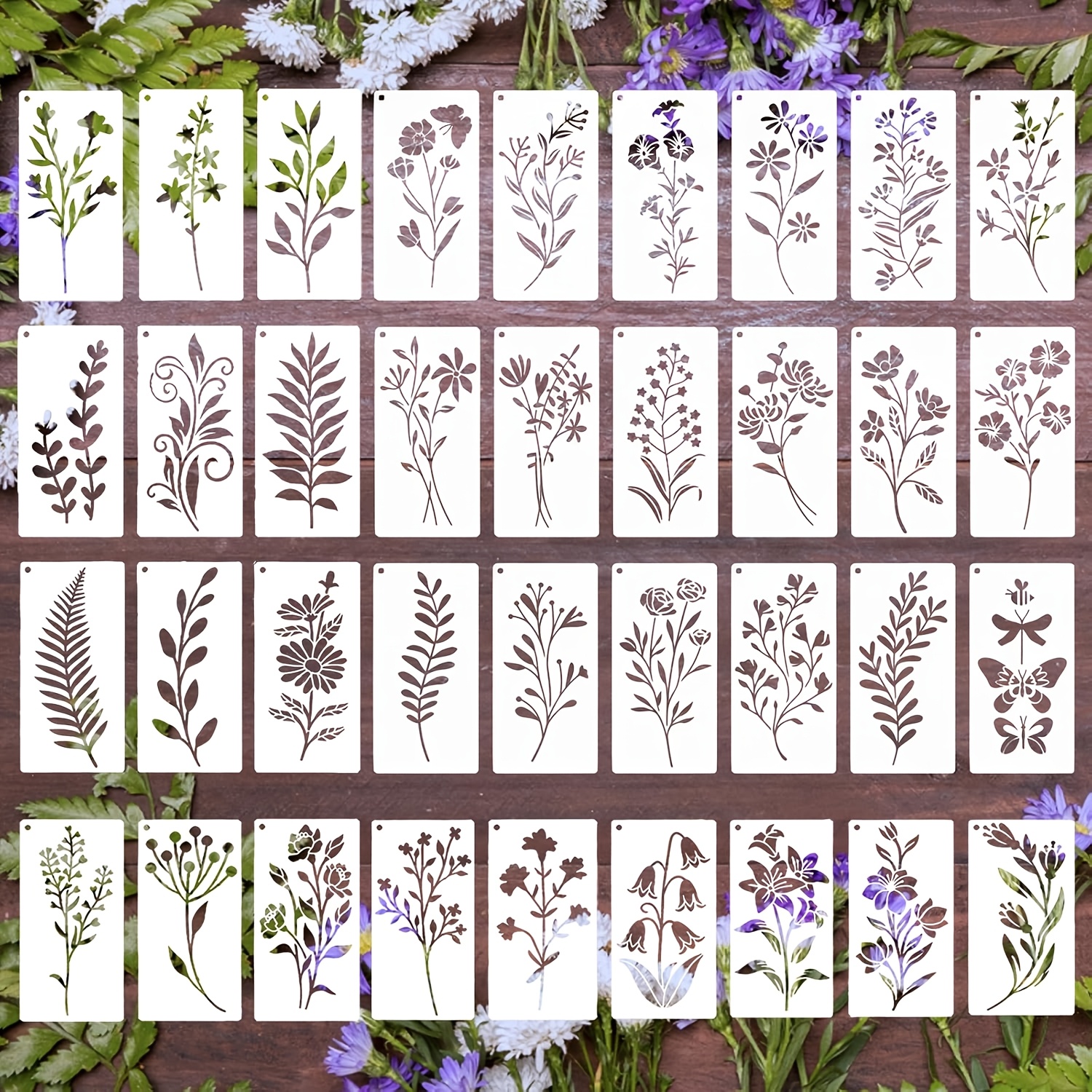 TEMU 36 Stencils For Painting On Wood And Canvas, 6x3 Inch Reusable Plant Stencils For Scrapbooking, Journaling, Diy Arts And Crafts, And Home Decor