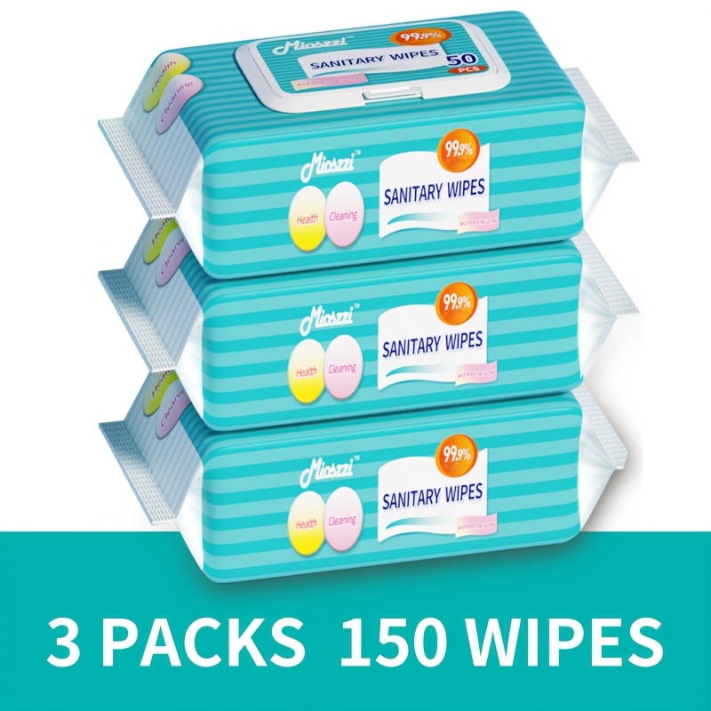Mioszzi Sanitary Wipes Fragrance-Free Ultra-soft For Hiking Camping Outdoor Sport And Daily Life, Travel Size Non-woven Fabrics Cleaning Wet Wipes-15Pack 750pcs/12Pack 600pcs/6pack 300pcs/3pack 150pcs