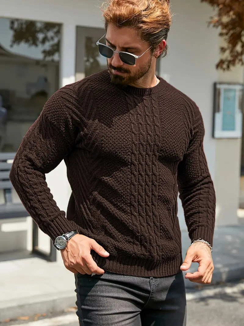 mens winter warm knit sweater soft round neck long sleeve casual pullover solid color beige navy machine washable thick sweater jacket for cold weather office casual attire Product details 23