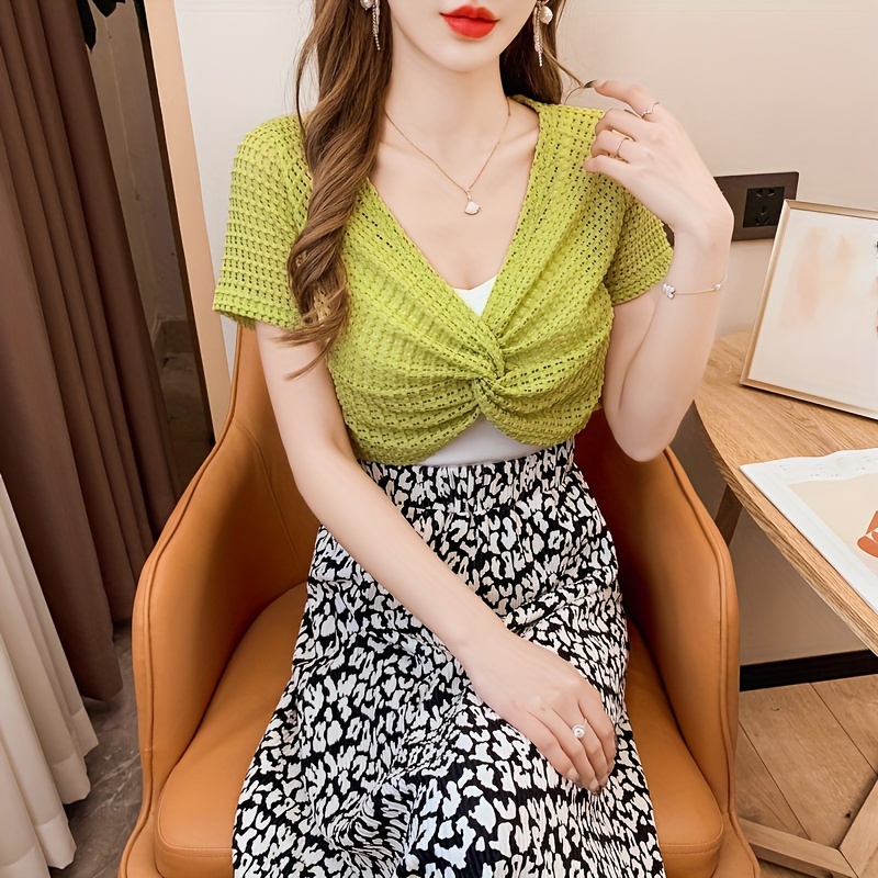 womens elegant crochet shrug short sleeve summer cover up hollow knit shawl bolero versatile top for dresses and tank tops three colors available