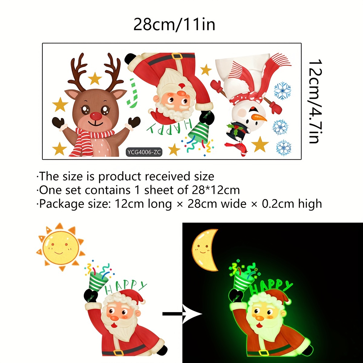 TEMU Un Adhesivo de de Papá Noel, Reno y que en (12*28Cm) para Decoración Navideña en el Dormitorio, y Baño, YCG4006-ZC
