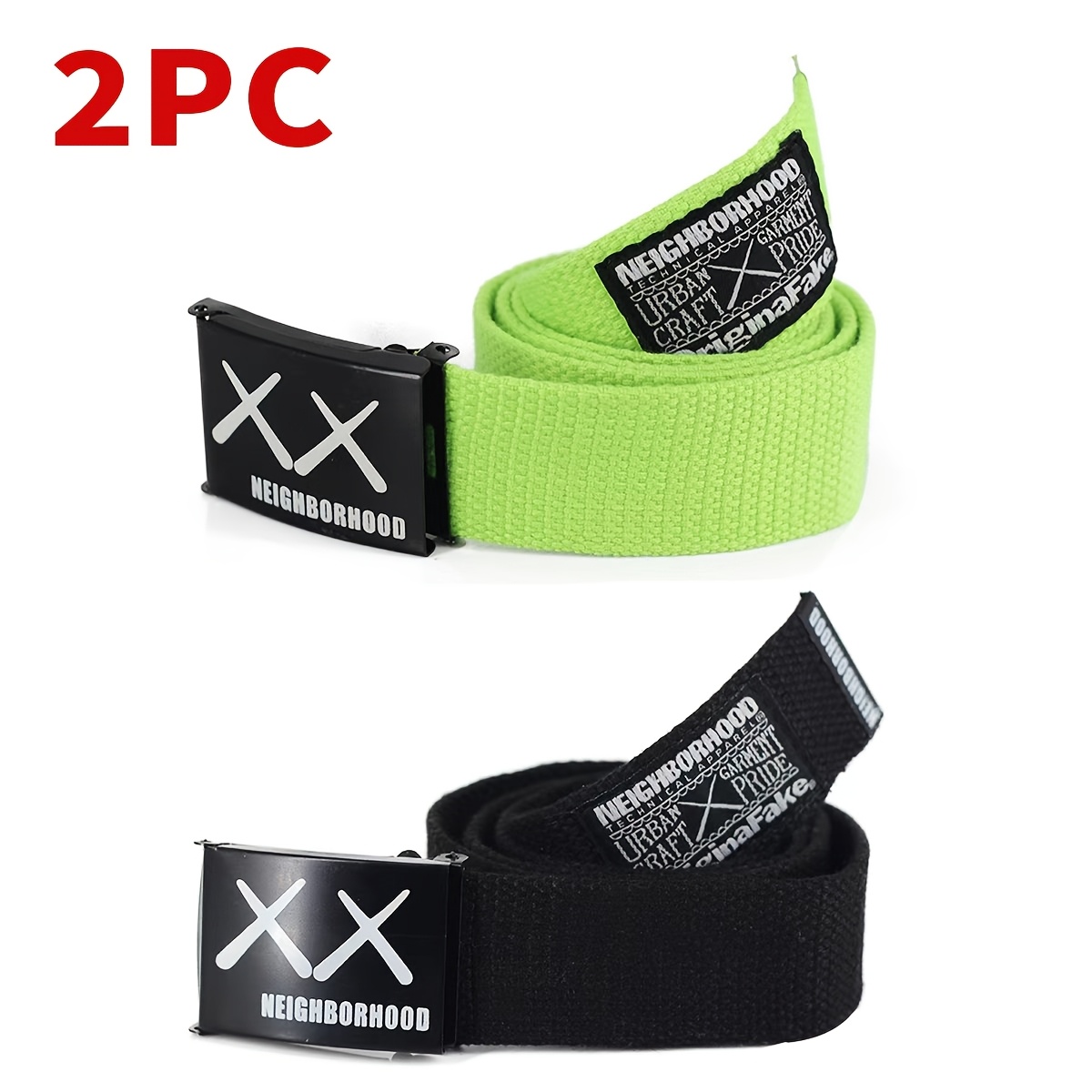 2 Women's Multicolored Adjustable Nylon Webbing Belts with Automatic Buckle