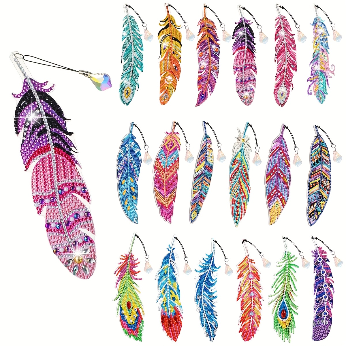 18-pack Set Of Diamond Painting Bookmarks Feather Bookmarks Home Office School Classroom With Crystal Pendant Bookmarks Handmade Art Diamond Painting Suitable For Beginners Christmas Holiday Gifts