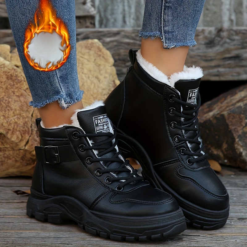 Women's Winter Boots with Plush Collar Strap Round Toe Synthetic  Snow, Rubber Sole Traction for Ice Beige/White/Black/ Warm Ankle  Booties