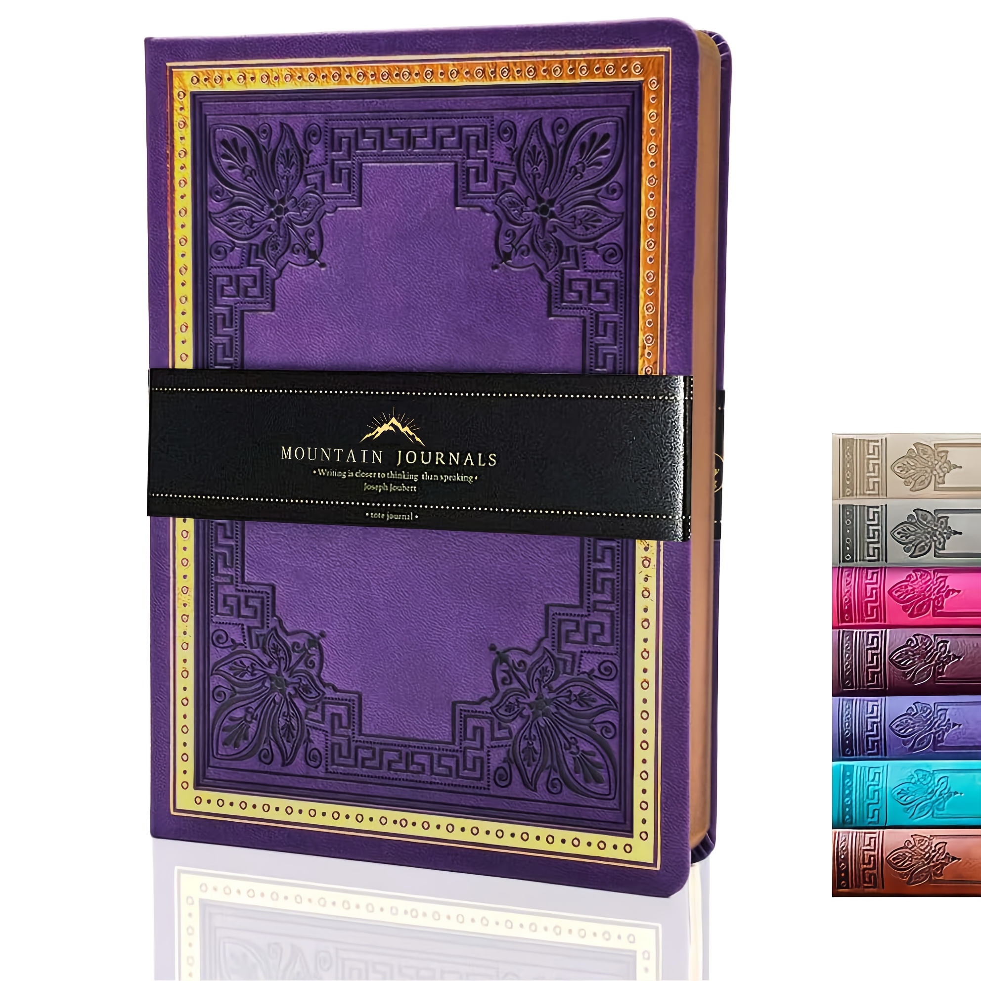 TEMU Journal à avec 256 pages, cahier à grille horizontale, papier épais doré de 100 g/m², couverture rigide en simili cuir vintage, à , format B6