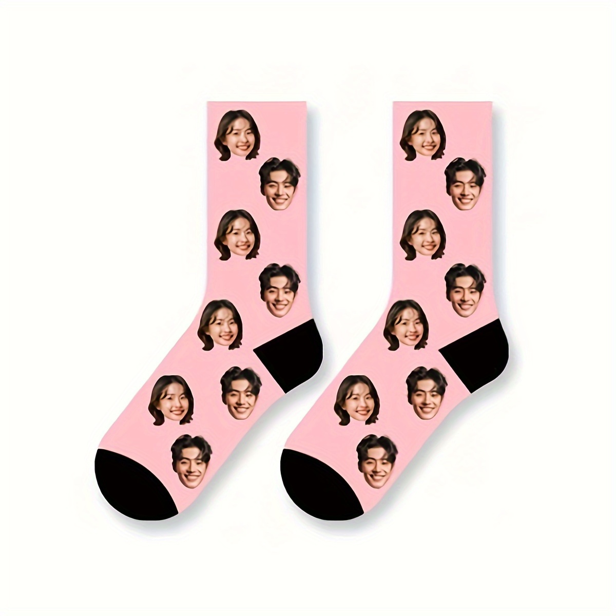 TEMU 1 Pair Of Personalized Custom Face Men's Mid-calf Socks, Featuring Photos Of Guys And Beautiful Girls For Couples. Fun Custom-printed Mid-length