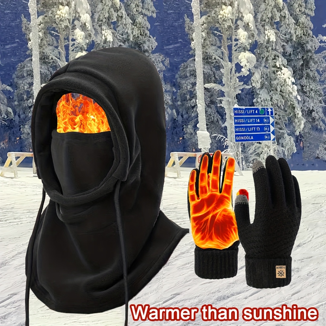 3pcs Winter Hat Hood Scarf Gloves Warm Socks Set