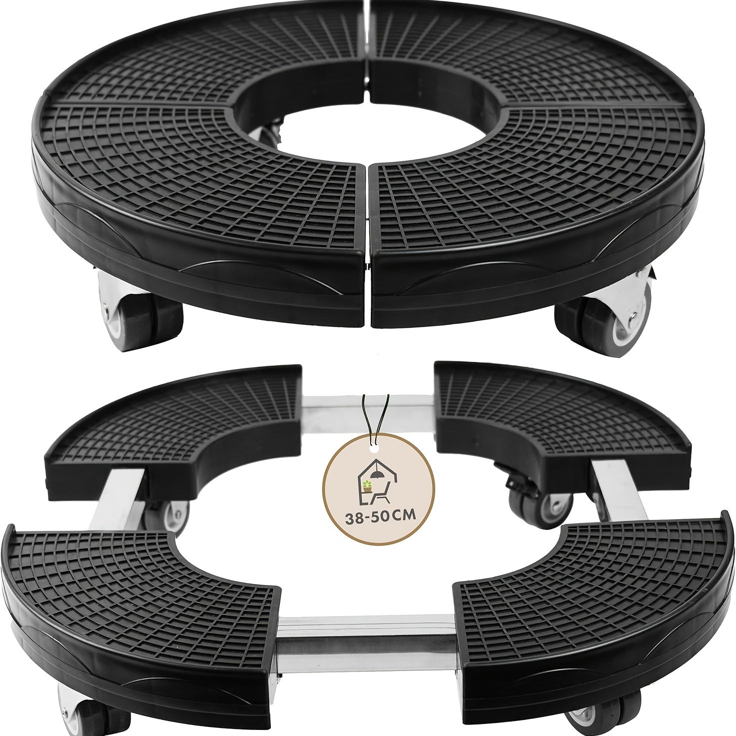 Image of Outdoor Plant Pot Stand Diameter 38-50cm, Can Roll Plate-shaped Plants Weighing Up To 200kg, Round Flower Roller With Wheels, Black Transport Roller, Suitable For Large Potted Plants/parasols