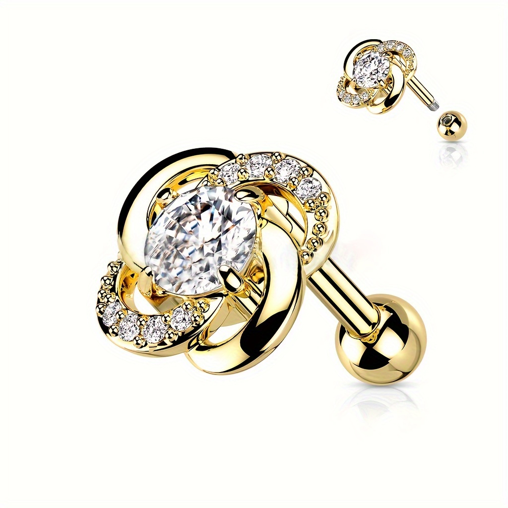 1pc Rose-shaped Synthetic Zirconia Lace Pierced Ear Stud Ear Bone Stud Ear Helix Stud Ear Jewelry, Flower-shaped Ear Ornament, Ear Hole Care, Body Piercing Jewelry, Dating Gift Daily Party