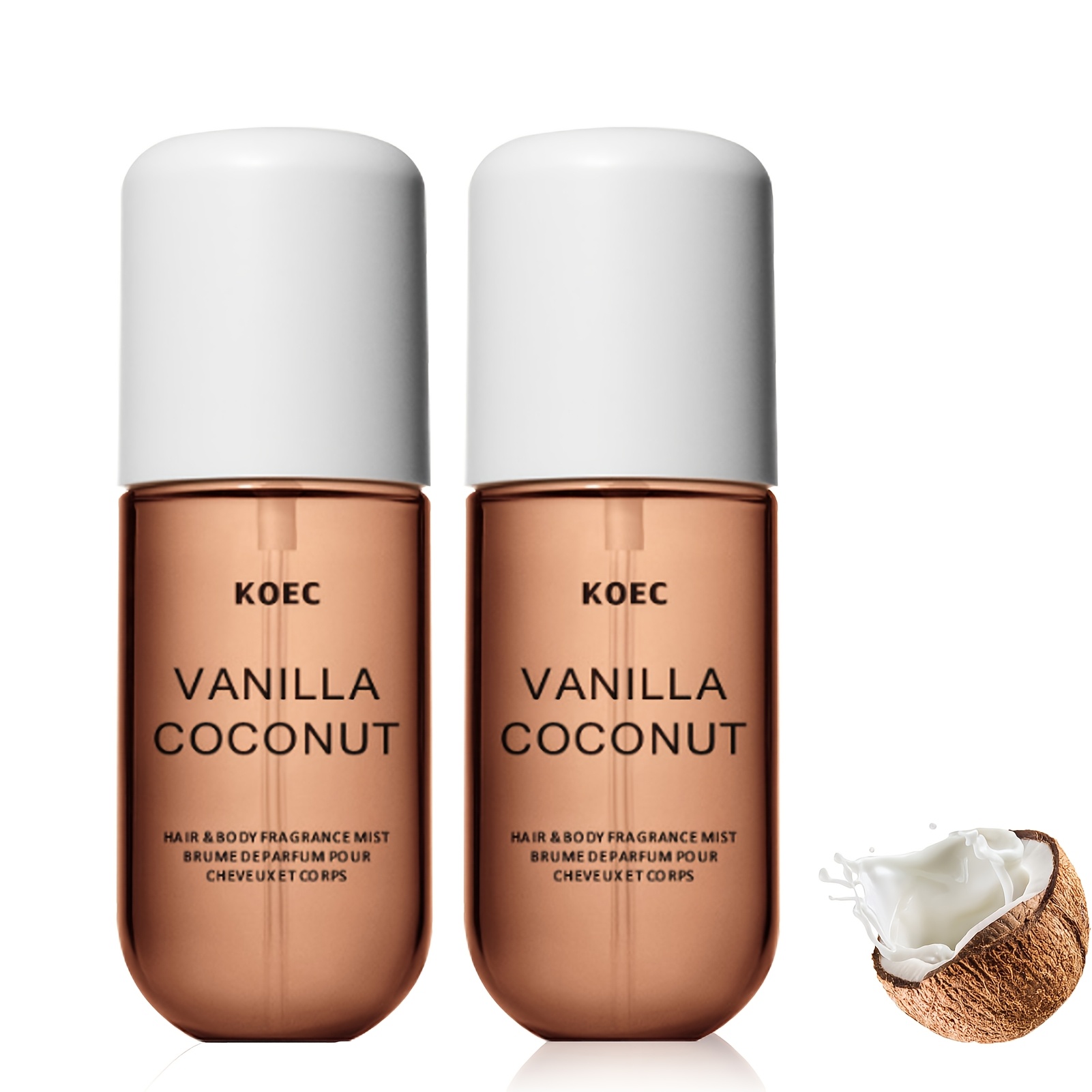 TEMU Koec Vanilla Coconut Perfume Spray For Light Beige, Body & Hair - Floral Scent With Glycerin, Unisex Fragrance For , Moisturizing Hydration, Elegant Packaging, Sleek