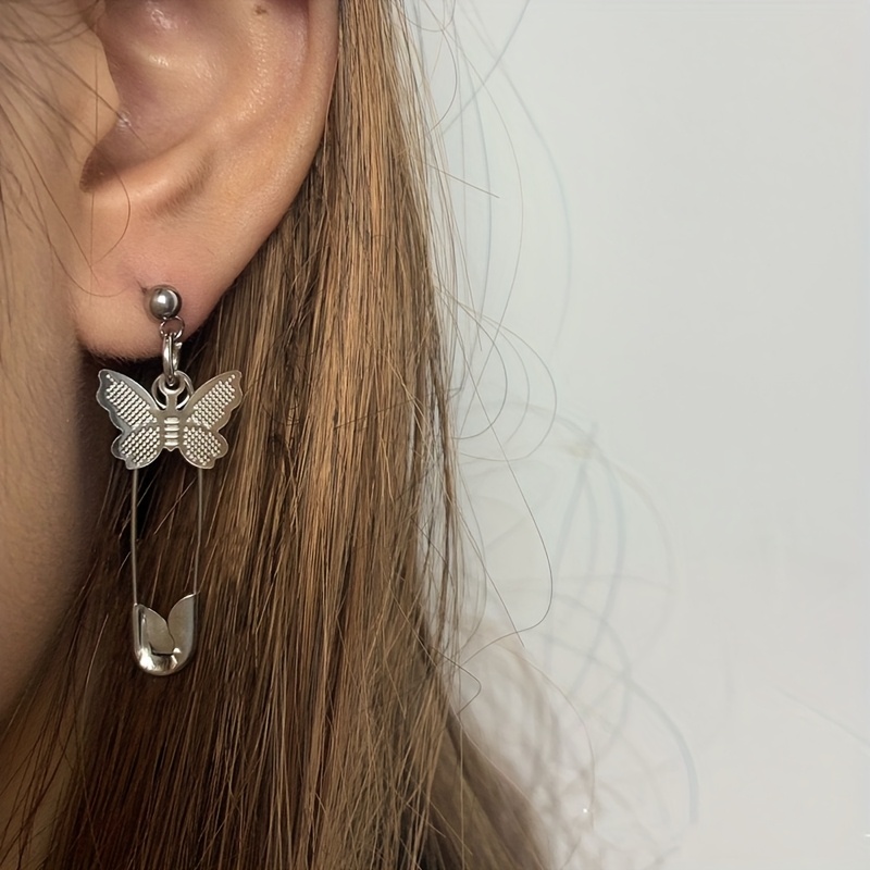 Butterfly Safety Pin Punk Style Pendant Earrings