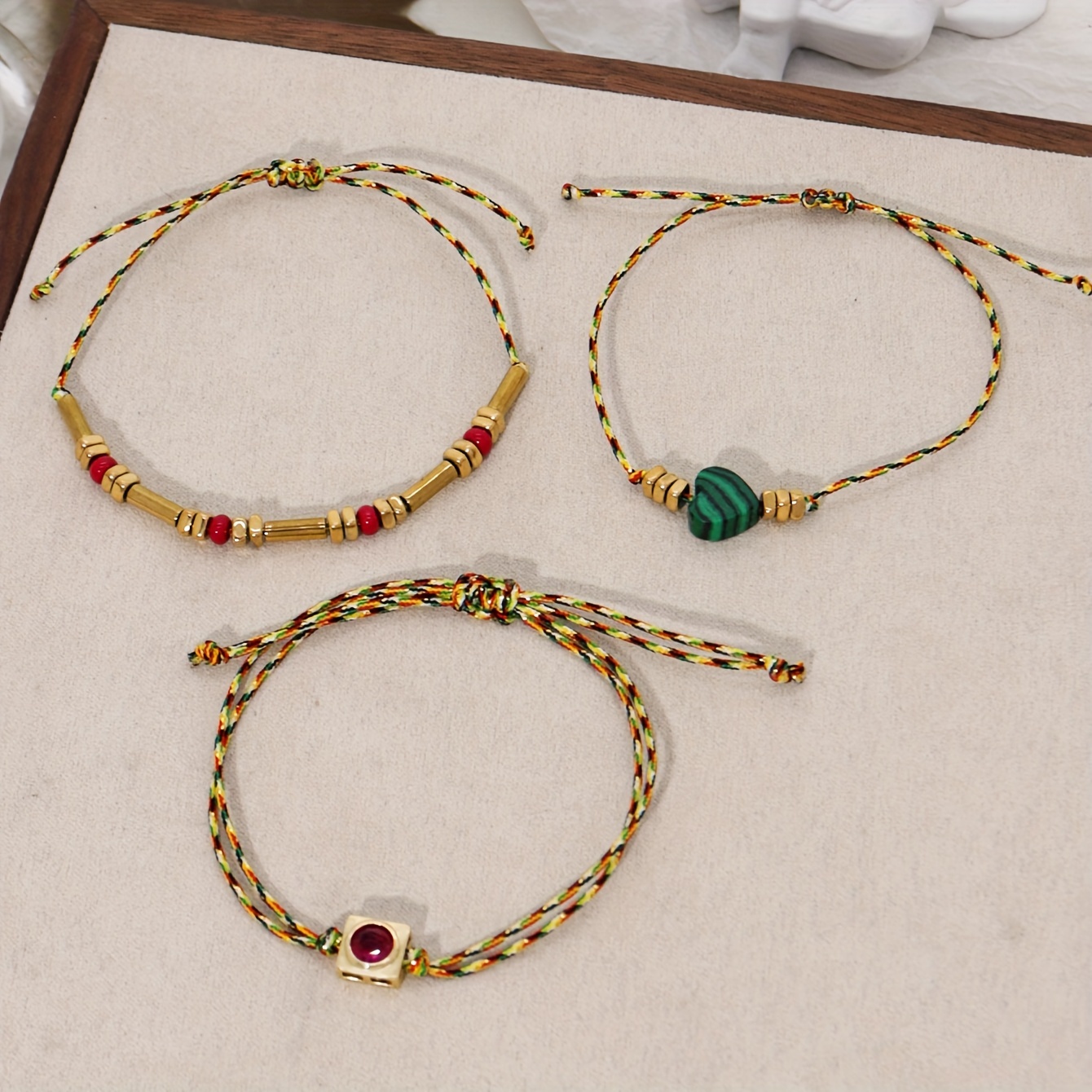 3pcs Bohemian Chic Women's Bracelet Set - Handcrafted With -shaped Stone, Zirconia Accents, And Delicate Chain For Casual Attire, Party, And Special Occasions