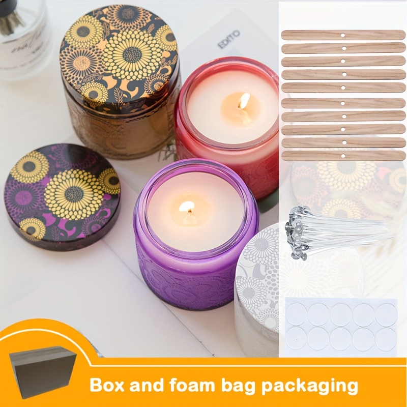 

30pcs Embossed Making Kit With Colorful Engraved Metal Lids, 4 Glasses & Accessories - Diy Aroma Candle Holder Set In White/red/golden