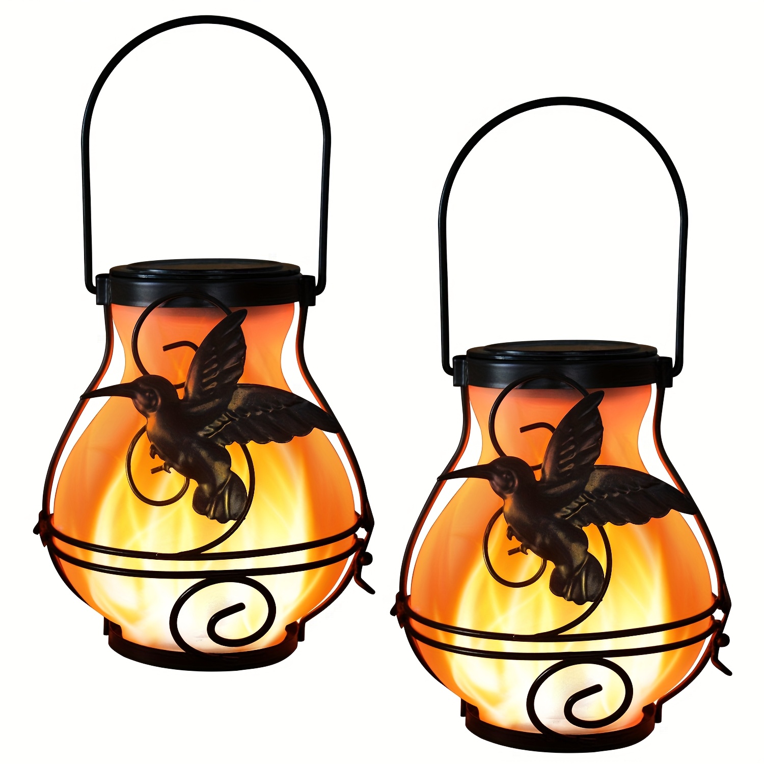 TEMU Hummingbird Flame Lights, 2-pack, Outdoor Hanging Solar Flame Lights, Metal Solar Lanterns, Yard Decoration, Christmas Gifts, Suitable For