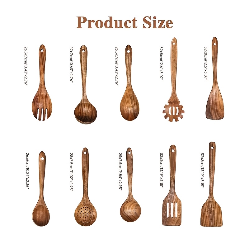 10pcs Wooden Kitchen Utensil Set, Natural Wooden Spoons – Premium Kitchen Tools, Suitable for Stirring, Mixing, and Serving – Durable, Ideal for Home Chefs, Great Gift Choice for Mother's Day, Father's Day, Christmas, and Other Holidays