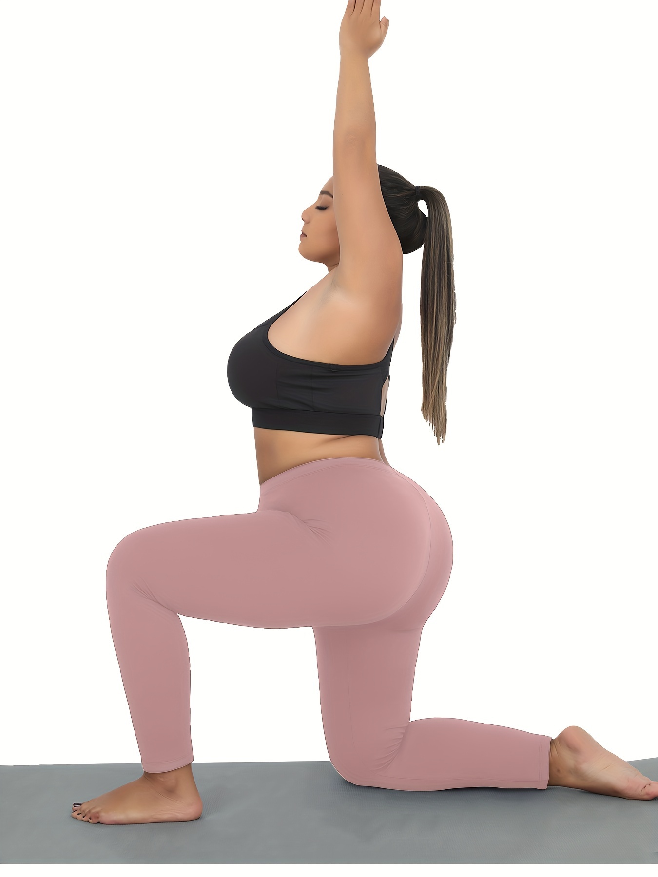 High-Waisted Plus Size Plain Women's Athletic Leggings, Stretchy, Super Soft, Non-See Through Fabric, For Running And Yoga Suitable Spring/Autumn