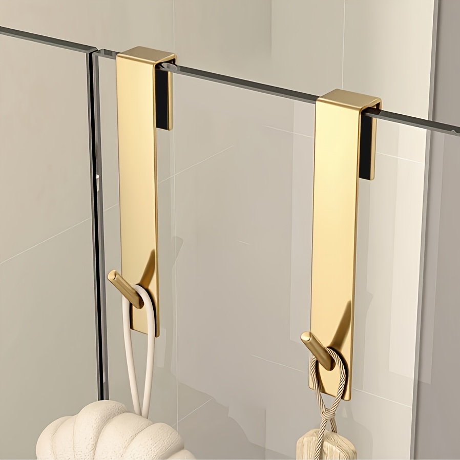 TEMU 2pcs Hook Glass Door Hook, Frameless Bathroom Glass Door Hook, Shower Door Hook, Space-saving Suitable For Glass Doors, Shower Curtain Rods,
