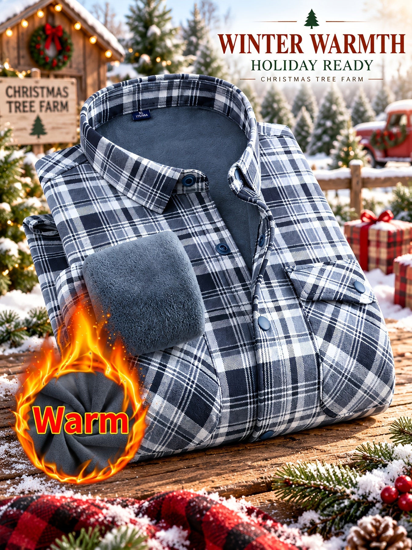   mens heavyweight flannel shirt thick warm collar double chest button front buttonable suitable for work outdoor fishing travel plaid shirt for warehouse road trips maintenance autumn winter casual wear