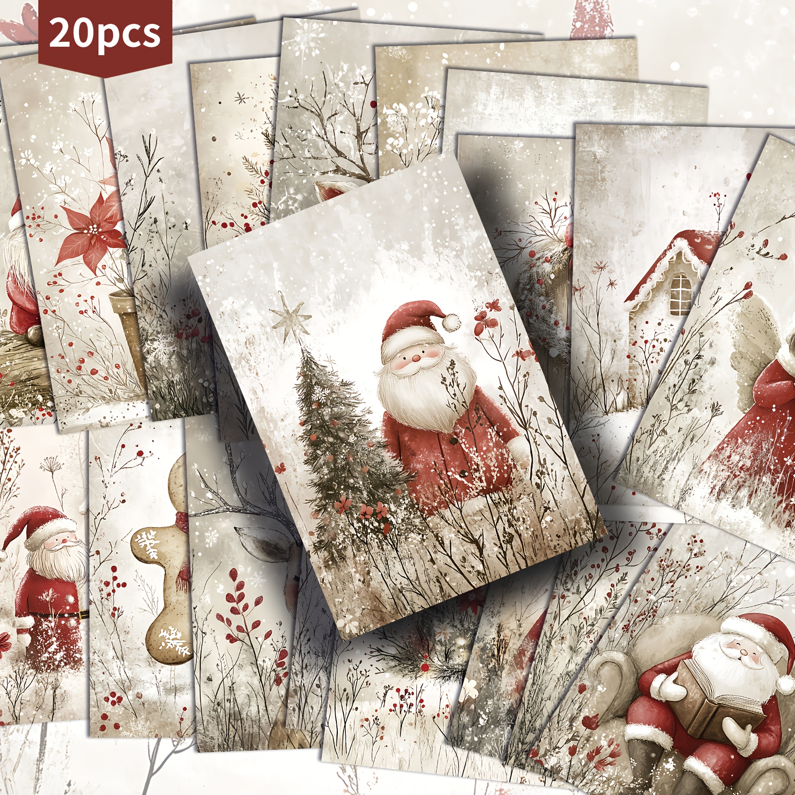 TEMU 20 Pack Vintage Minimalist Cute Santa Claus Paper Postcards - 4x6 Inches Christmas Junk Journal Paper, Classic Pinup Illustrations, Collectible