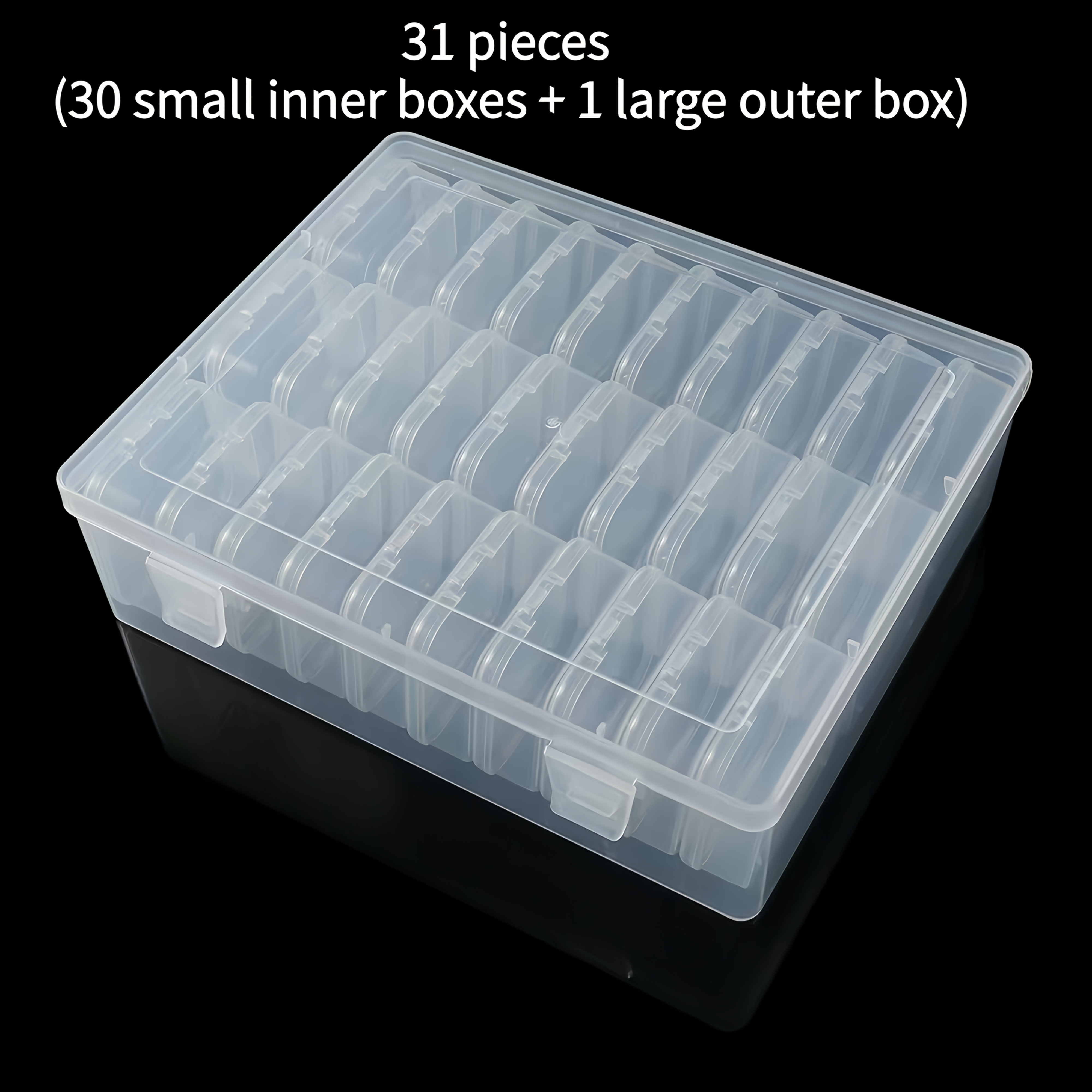 31pcs (30 Small Inner Boxes And 1 Large Outer Box) Bead Storage Nano Bead Accessory Storage Box Diamond Bead Transparent Organizer Jewelry Nail Art Box Plastic Set