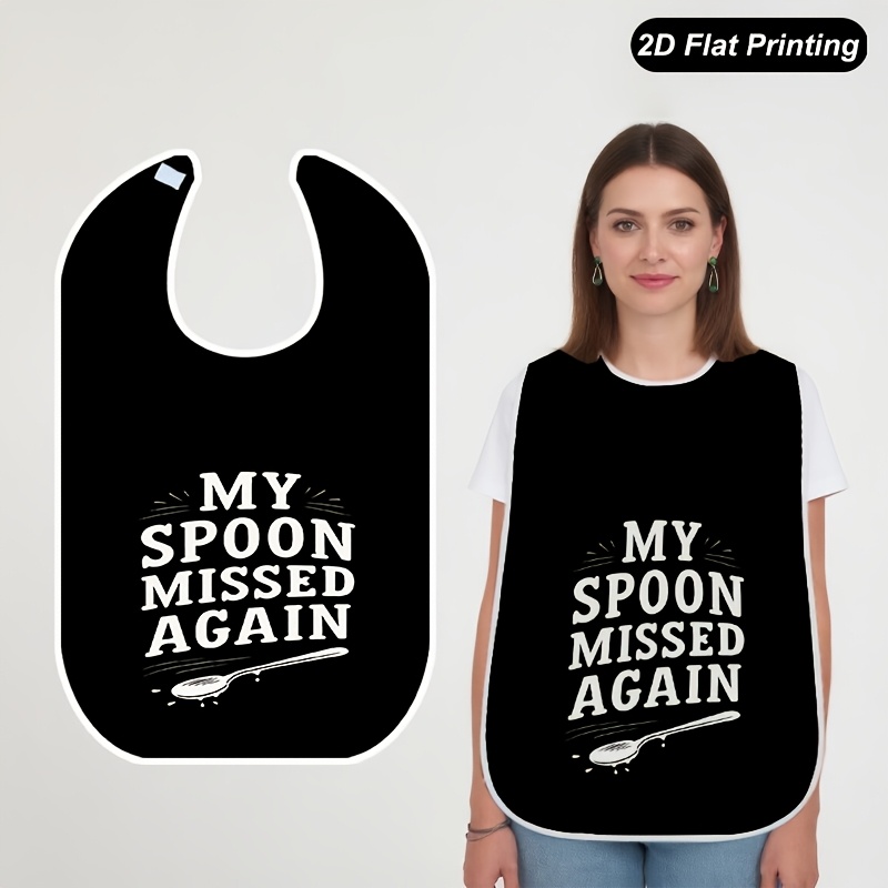 TEMU 1pc 2d Flat Spoon Again Printed Bibs Fashionable Adult And Elderly Crumb Catcher For , Stylish Bib, Durable Construction, Easy To Clean, Easy To