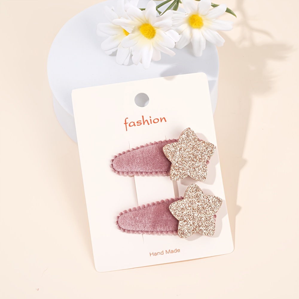 2pcs Elegant Star Hair Clips Solid Color Velvet Hair Pins With Design Clips For Daily Wear Birthday Party