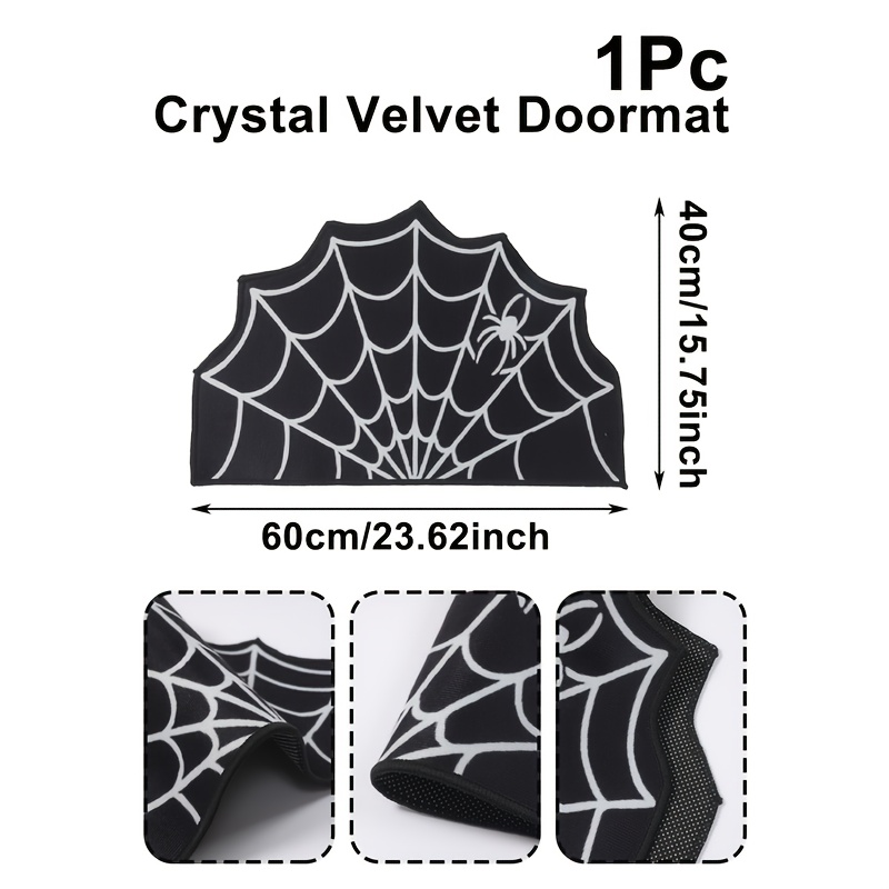 TEMU 1pc Velvet Semi-circle Web Doormat Suitable For - Compatible With Halloween Party Decorations, Machine-washable Creepy Entryway, Half- Mat For