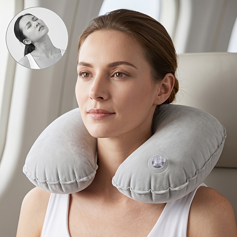 TEMU Inflatable U-shaped Neck Pillow | Portable Neck Support For Business Trips And Office | Soft Velvet Ergonomic Neck Pillow | Lightweight And