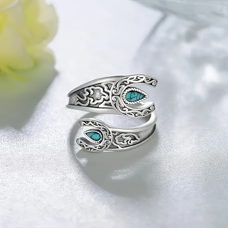 TEMU Gift For Her/him High-quality Adjustable Made Of 925 Sterling Silver, Featuring A And With Turquoise In A Shape, Comes With A Gift Box