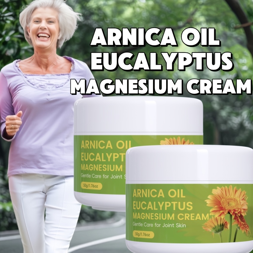 2pcs Arnica Oil Magnesium Cream for Joint Skin Care, Moisturizing Hand & Foot Cream with Eucalyptus, Jojoba, Hyaluronic Acid, Vitamin E, Chamomile, and Lavender, Non-Greasy, Fast-Absorbing, Long-Lasting Hydration for Athletes & Seniors