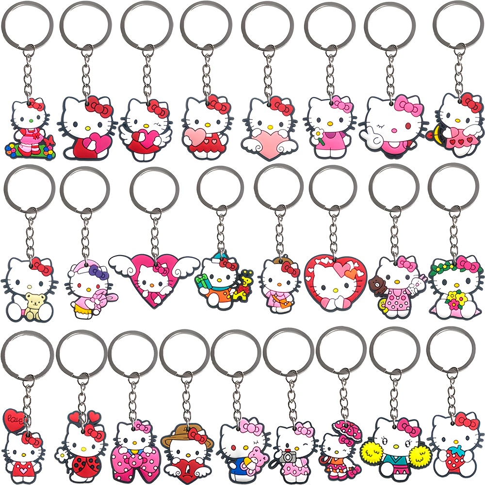 E-shop 2D Flach, 25 Stück Hello Kitty, Sanrio PVC Schlüsselanhänger, Schlüsselanhänger Großhandel Souvenir Geschenke 2D Handtasche Autoanhänger