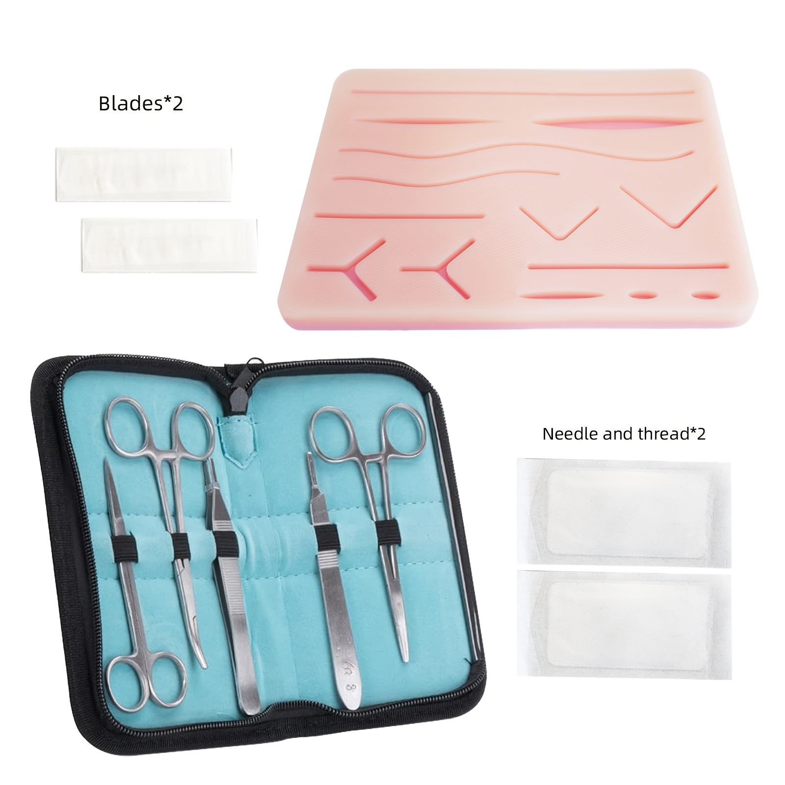 TEMU [Ensemble d'entraînement à la suture chirurgicale 11 pièces] Matériel, peau d'entraînement à la suture, des outils pratiques et une peau
