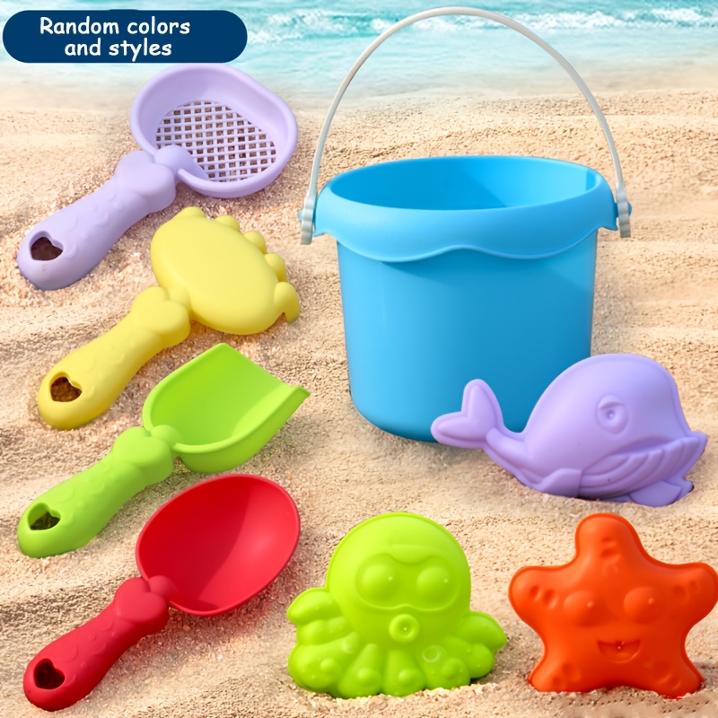 8pcs/children's Beach Toy Set/sand Digging And Water Playing Outdoor /water Play Storage Bucket For Boys And Girls, Party Game Props/festival Gifts/random Colors And Styles