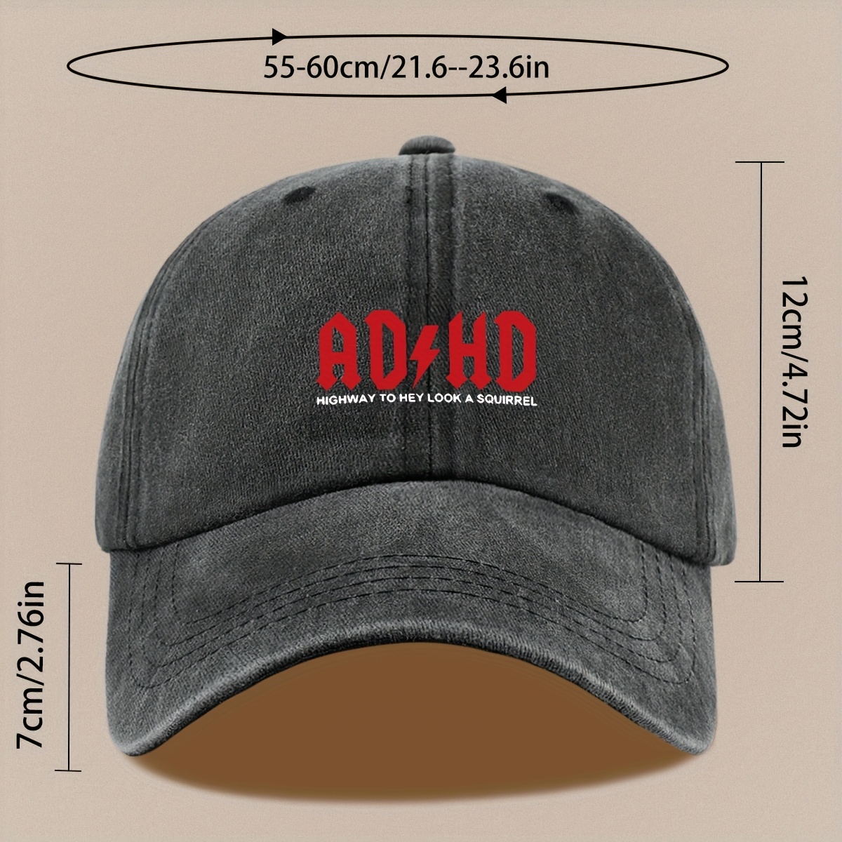 Unisex Vintage "ADHD" Printed Baseball Cap, Adjustable Trucker Hat