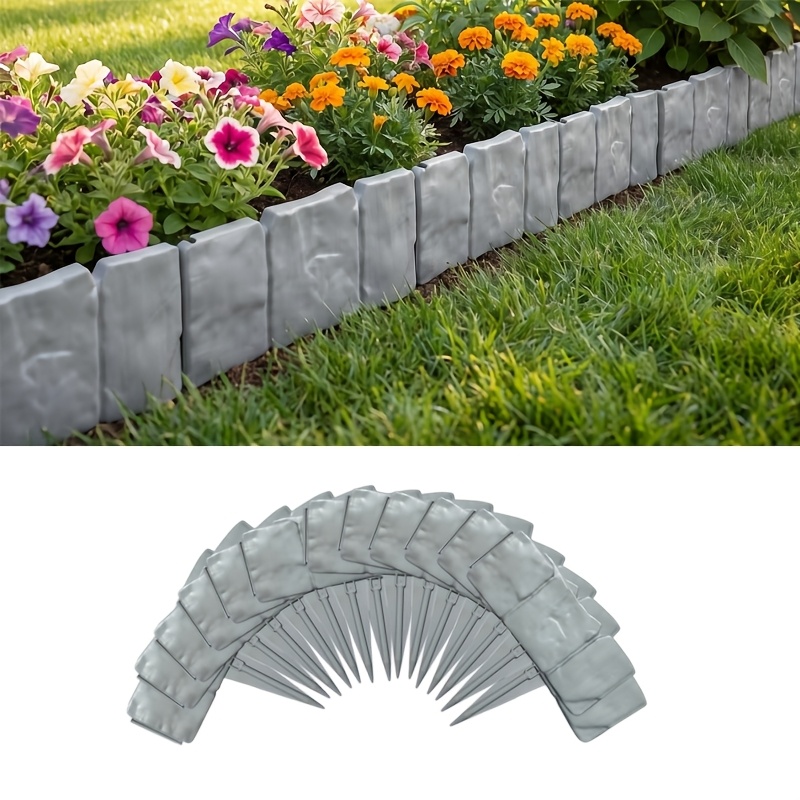 TEMU ��2.5D�� [2.5D] (30 pezzi, Grigio) Bordi per Giardino Paesaggistico Senza , Bordura per Prato da 24 Ft per Paesaggistica, Recinzione in Plastica