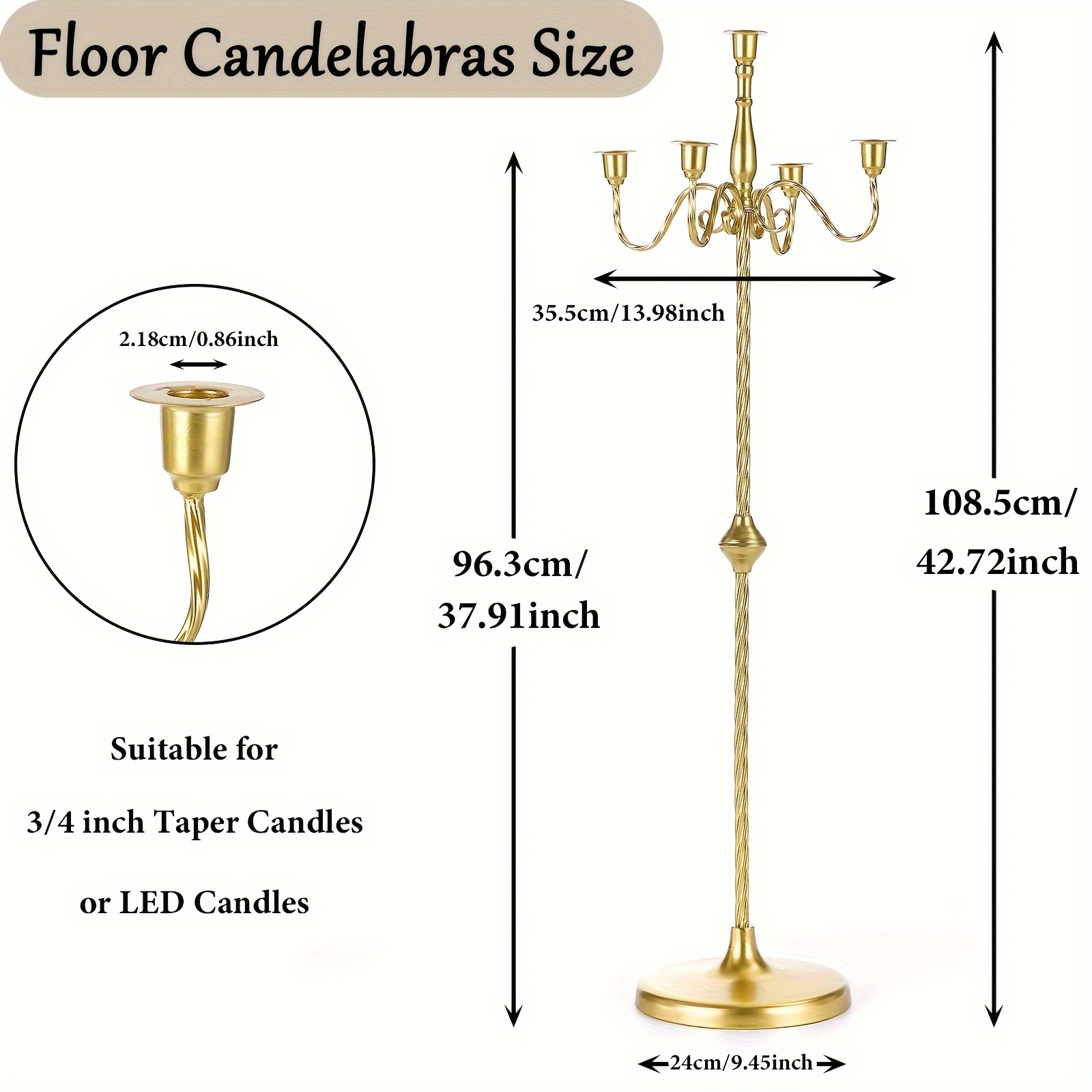 VINCIGANT 8Sets Gold 5 Arm Candelabra Wedding,21Inches Tall Crystal Candelabra Centerpieces For Tables Home Anniversary Dinner Party Decor Centros De Mesa De 15 Años