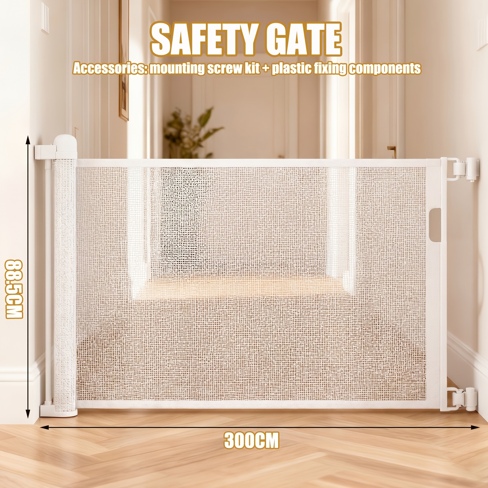 Image of Extendable Stair Gate, Dog Stair Gate, One-hand Operation, Drill-mounted, Flat Safety Gate For Stairs/doors, Indoor & Outdoor Use, Gray, White, Black, 150cm/180cm/300cm