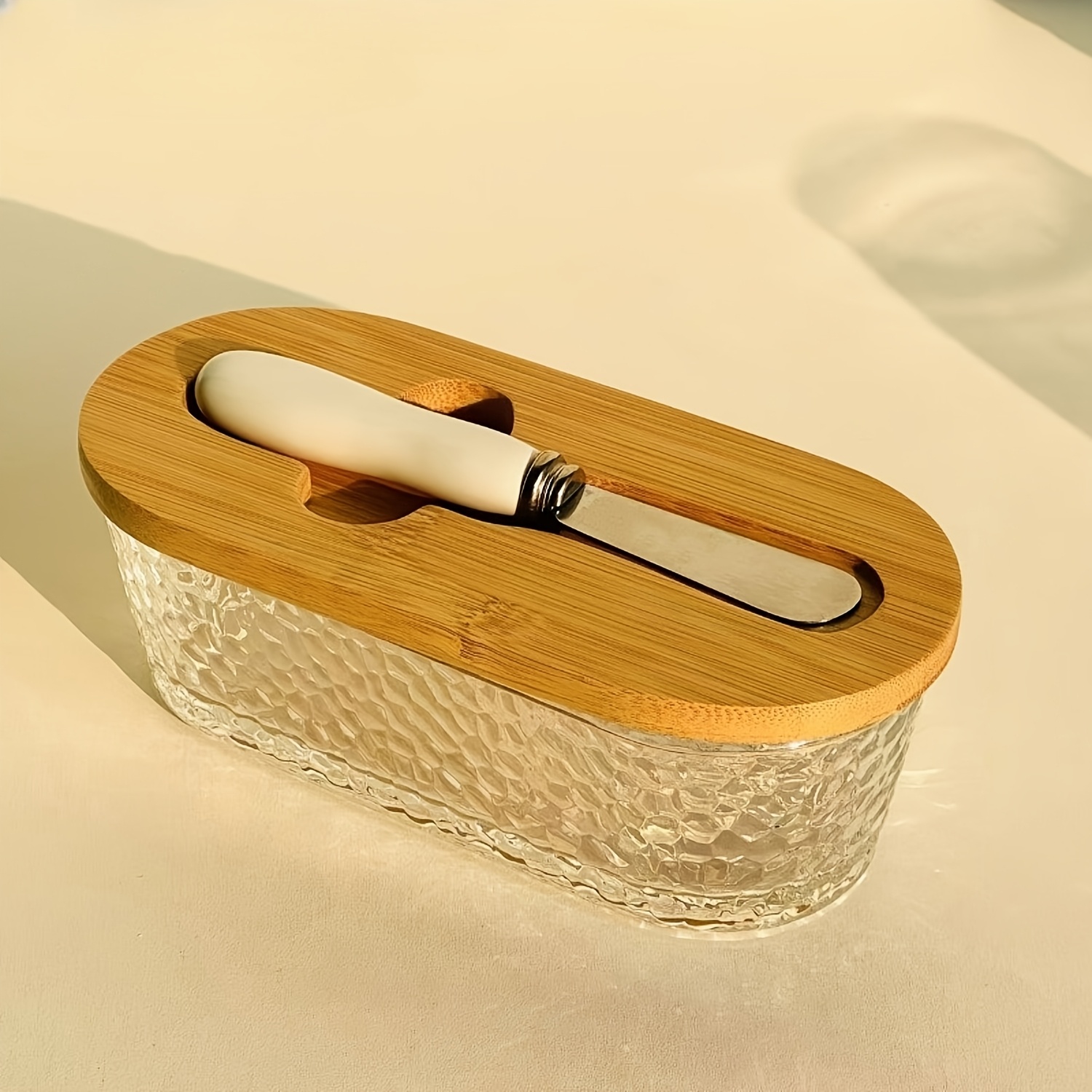 TEMU [glass Butter Dish] 2pcs Knife & Butter Set With Sealed Lid | Suitable For Countertop & Refrigerator Door Storage - Covered Butter Tray For