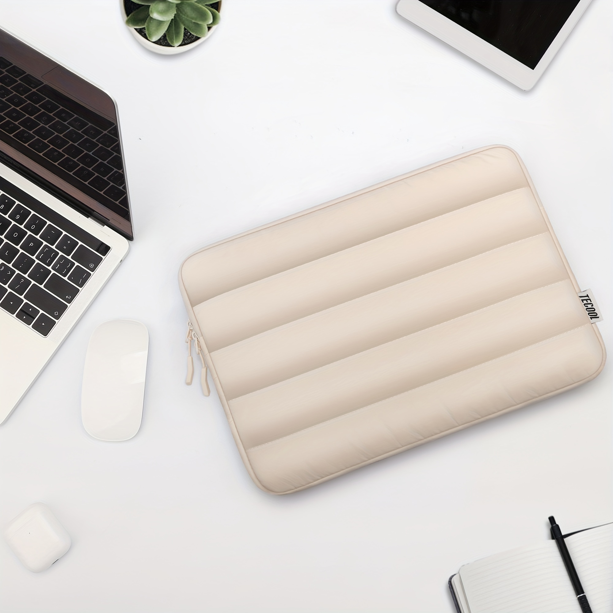 Beige Laptop Sleeve Bag Soft Lining, Lightweight, TSA-* Polyester  Material, Compatible with Pro 13 14 Inch M1 M2 *12-*